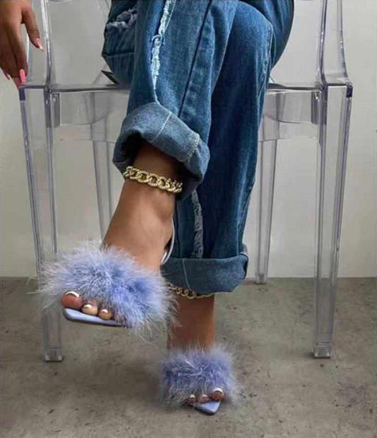 New Style Pointed Toe Chain Hair Stiletto Heel Sandals Women