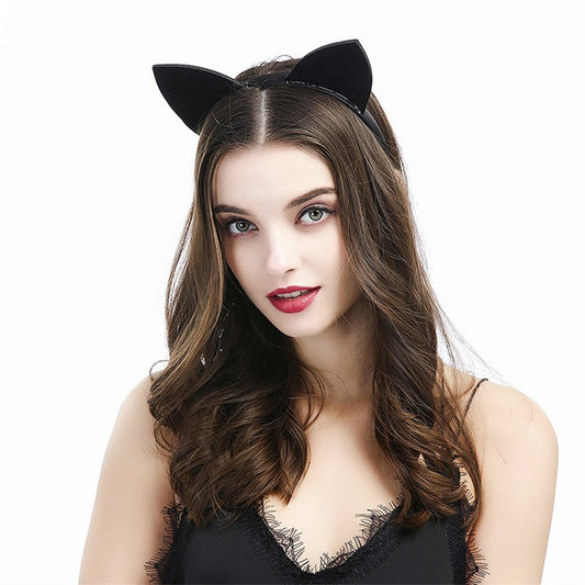 New Sexy Black Flocking Cat Ears Headband Annual Party Party Headwear