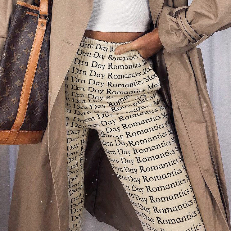 Letter printed hooded jacket casual pants