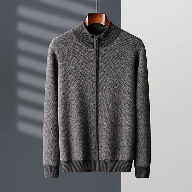 Cashmere Tyk Herre Halv Højhalset Strikket Cardigan med Lynlås
