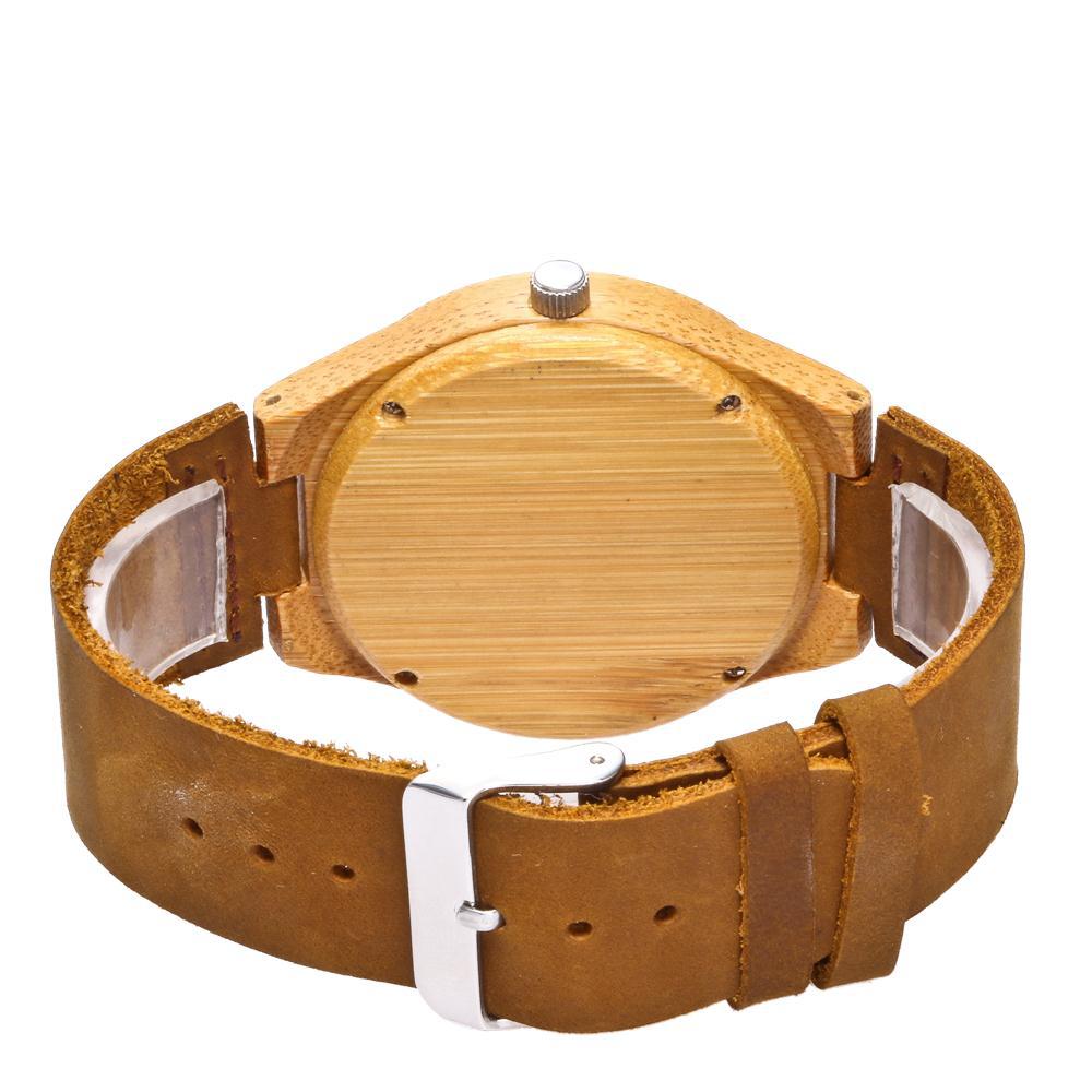 Crazy Horse Leather Quartz Wood Watch