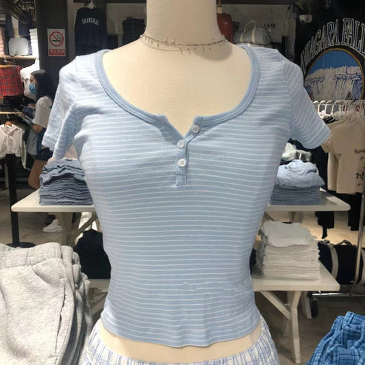 Triple Button Stripe Top Bm Slim Fit