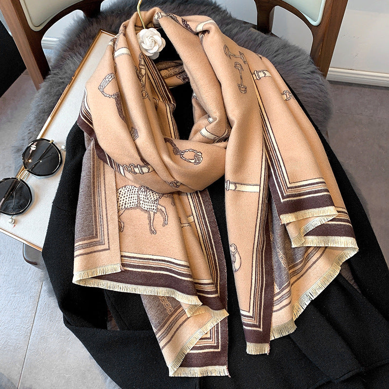 Vintage carriage chain imitation cashmere scarf