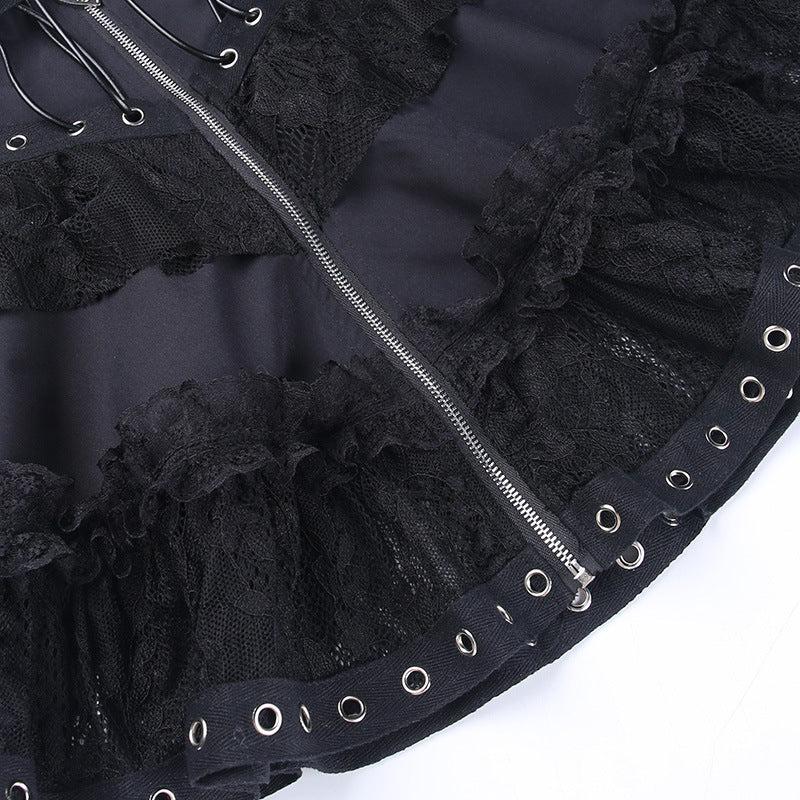Fashion Casual Zipper Lace Stitching Lace Skirt