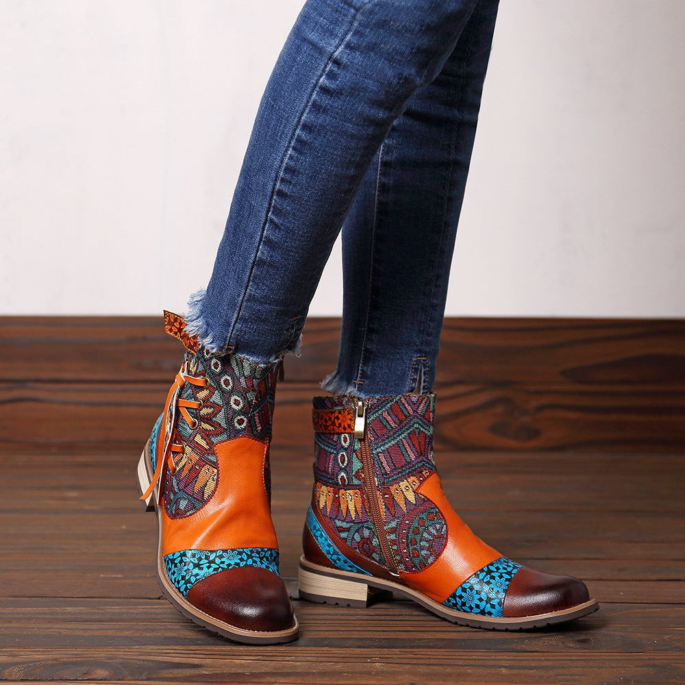 Ladies mid-tube print stitching Martin boots