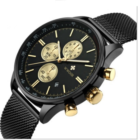 generation of WWOOR brand three eyes six needles multi-function men's sports watch mesh belt quartz watch wholesale
