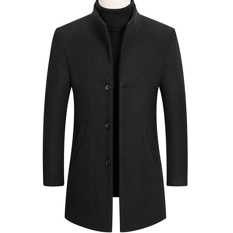 Wool men's windbreaker medium length wool coat