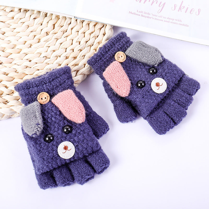 Cartoon writing half finger flip glove