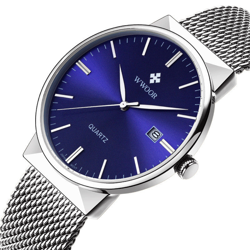 Men's mesh belt quartz watch wholesale ultra-thin waterproof steel