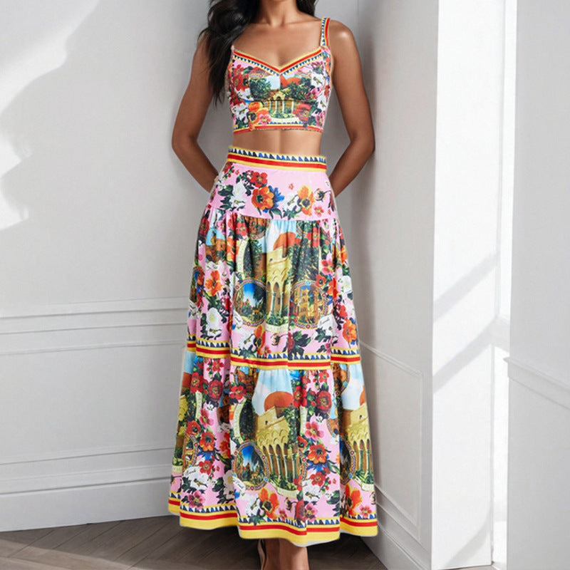 Women's Spliced Tube Top And Suspender Skirt Two-piece Fashion Set