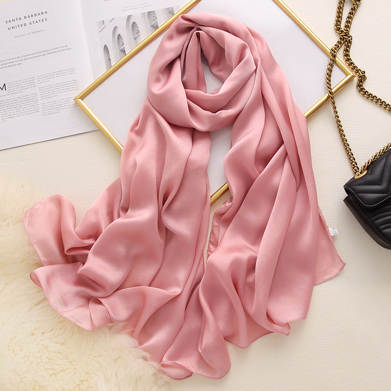 Korean style solid color ladies satin scarf