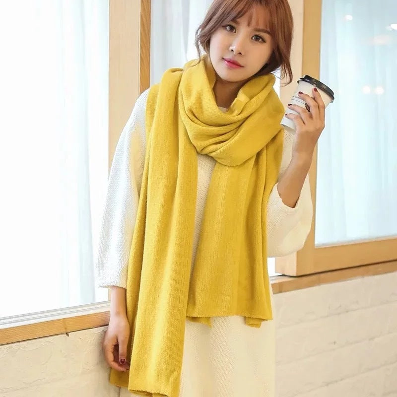 Scarf Female Winter Korean Version Of Knitted Wool  Cashmere Scarf Shawl Men And Women Solid Color Wild Collar