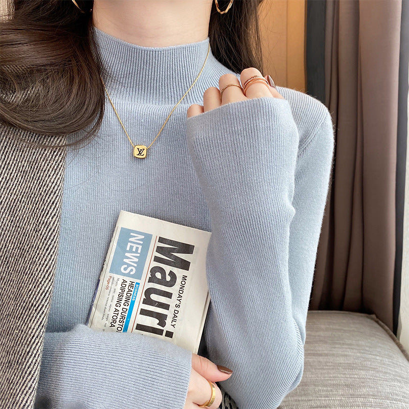 Half High Collar Inner Lining Bottom Sweater Slim Fit Fit Long Sleeved Sweater
