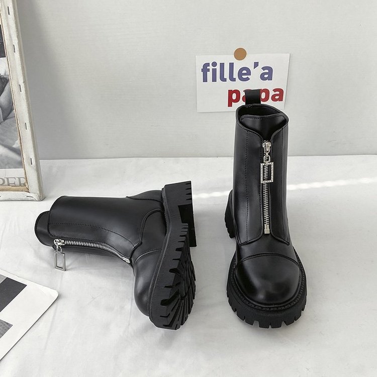 Autumn new thick-soled leather chimney boots