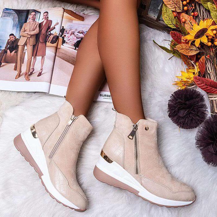 Side Zipper Rubber PU Mid Heel Low Sleeve Fashion Boots