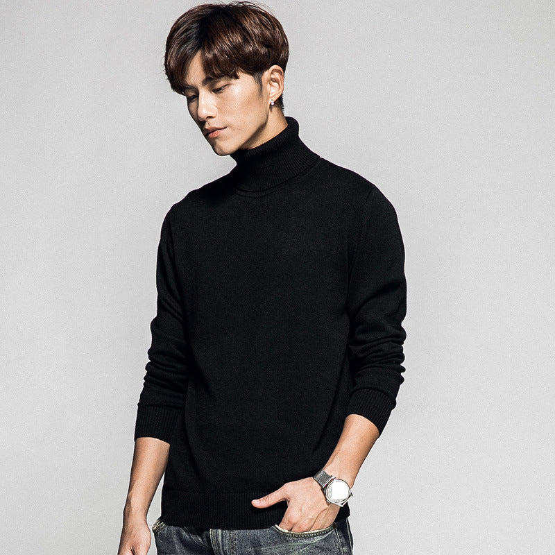 Ensfarvet Langærmet Turtleneck Pullover Mænds Basistrøje