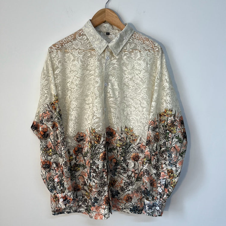 Vintage Lace Mesh Hollowed Out Men's Top