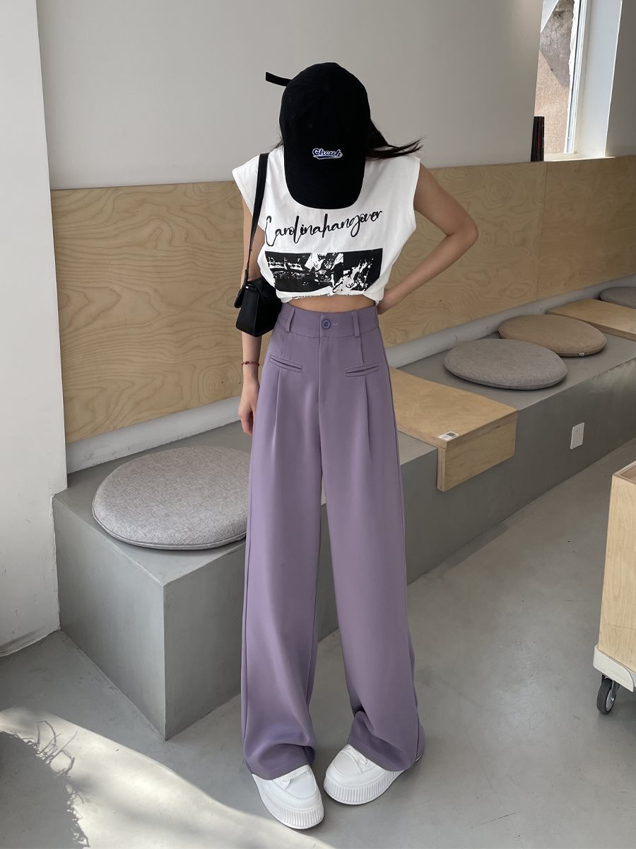Casual High Waist Drooping Suit Mopping Purple Pants