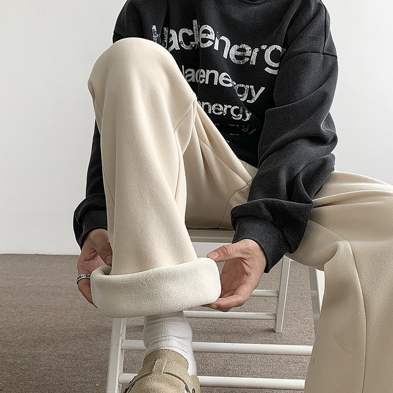 Loose Velvet Thickened Gray Knit Casual Pants
