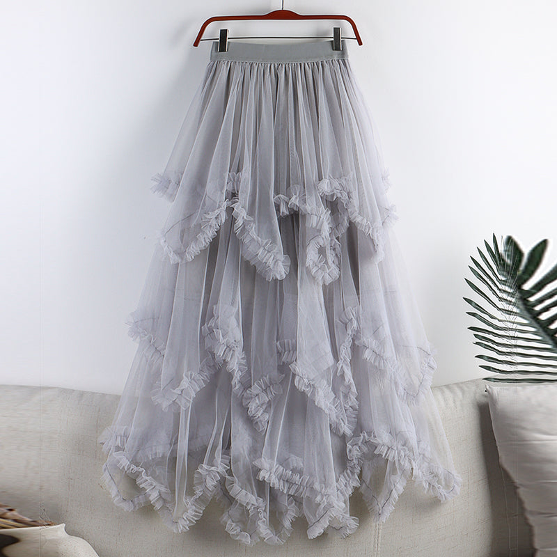 Women's High Waist Sweet Irregular Mesh Half-length Skirt