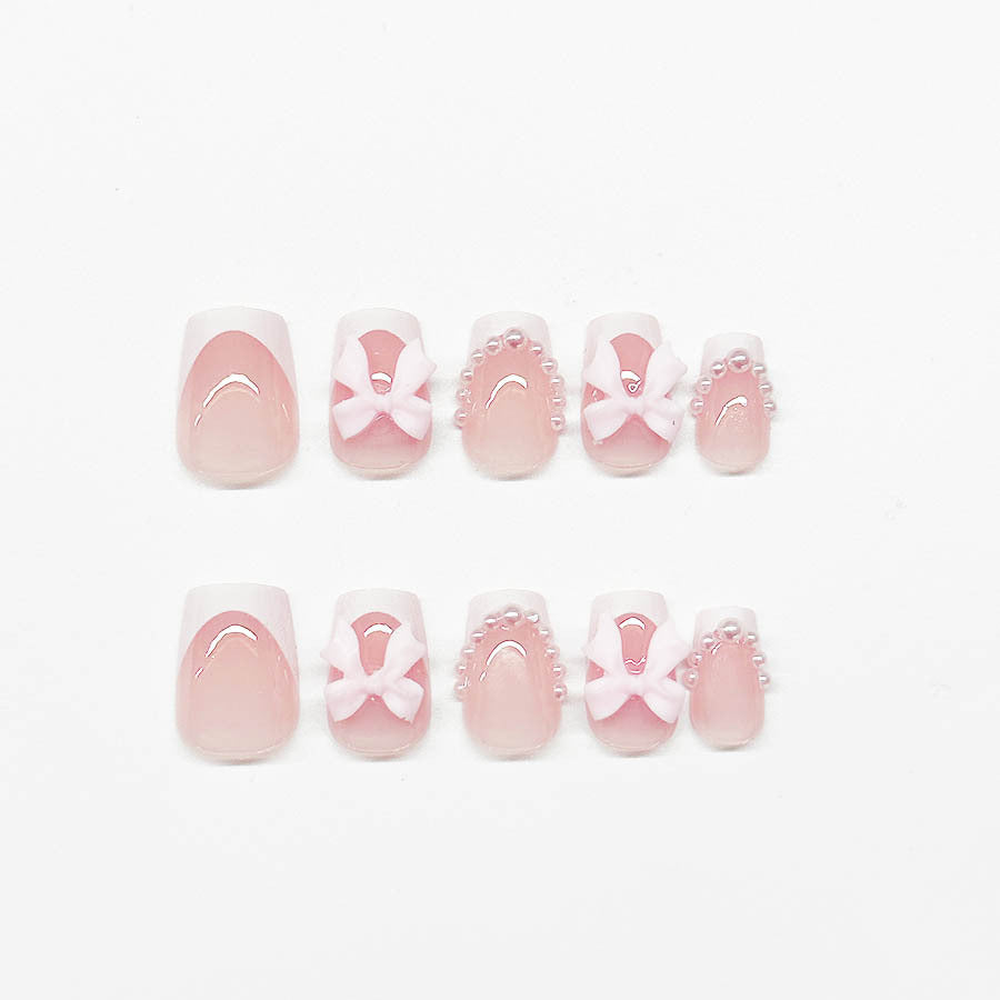 Fashion Short White French Cute Bow Manicure