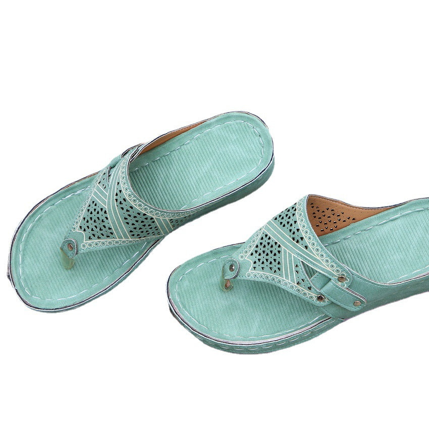 Explosive Multicolor Wedge Heel Large Size Flip Flops Hollow Women's Shoes