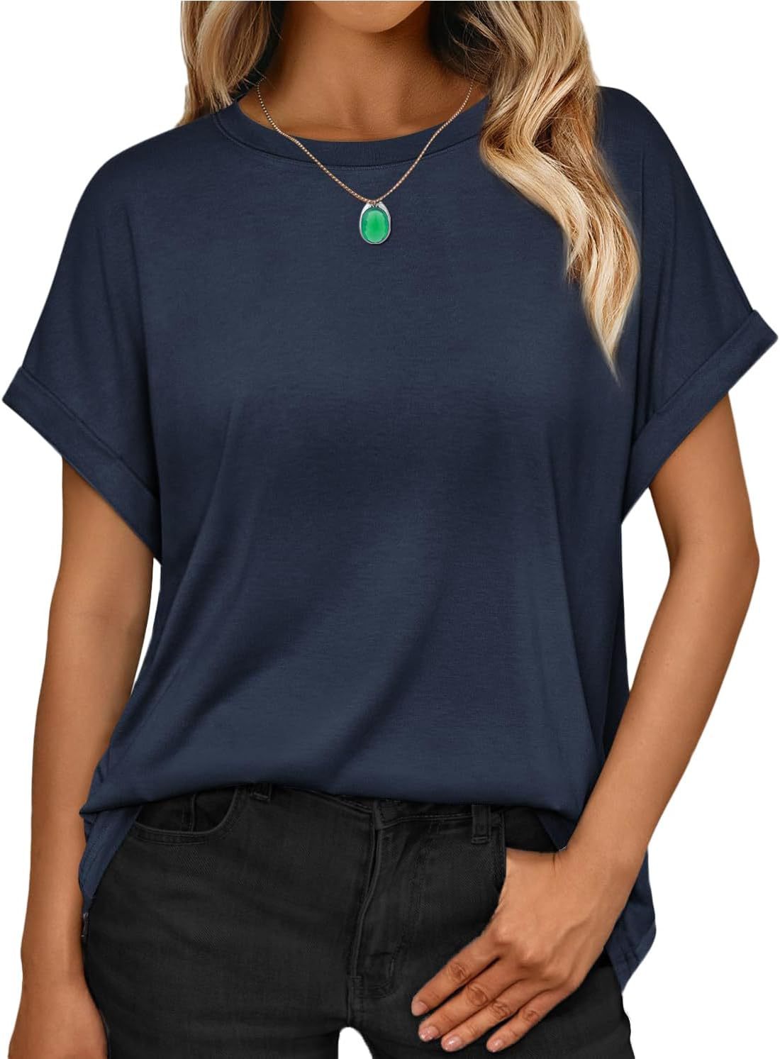 Women's T-shirt Round Neck Simple Solid Color Top