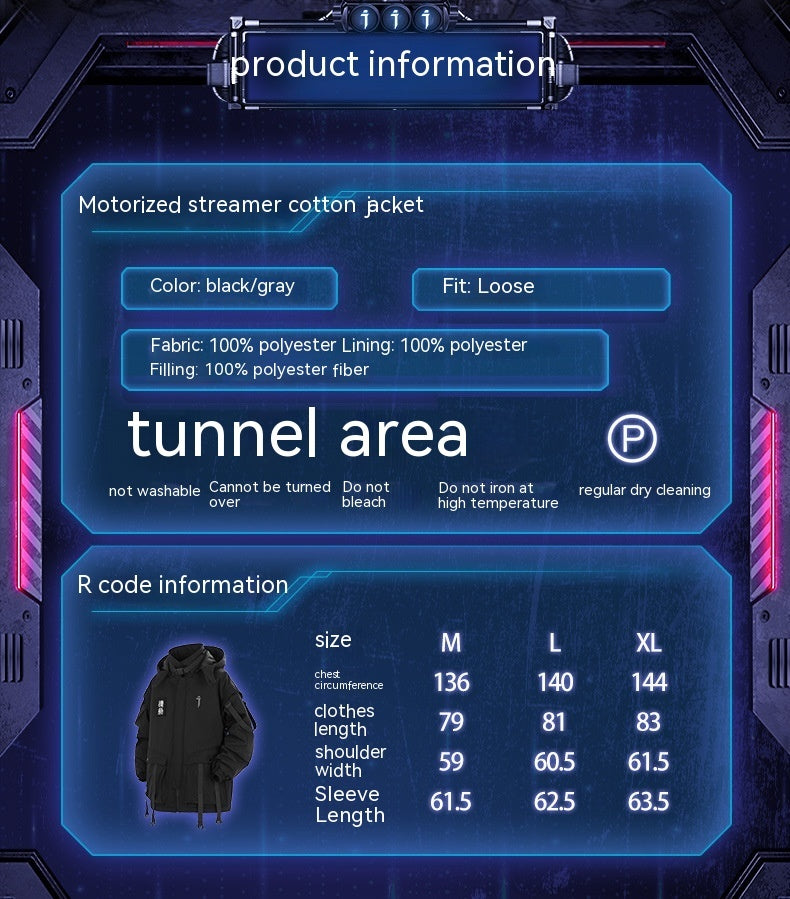 Winter New Functional Fan Moving Ribbon Hooded Cotton Jacket Men