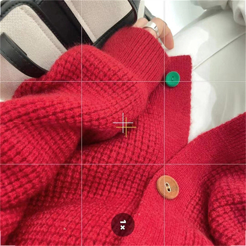 Women's Lazy And Gentle Color Button Sweater Coat
