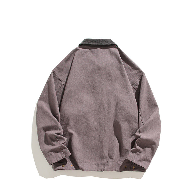 Solid Color Zipper Pocket Lapels Workwear Casual Jacket