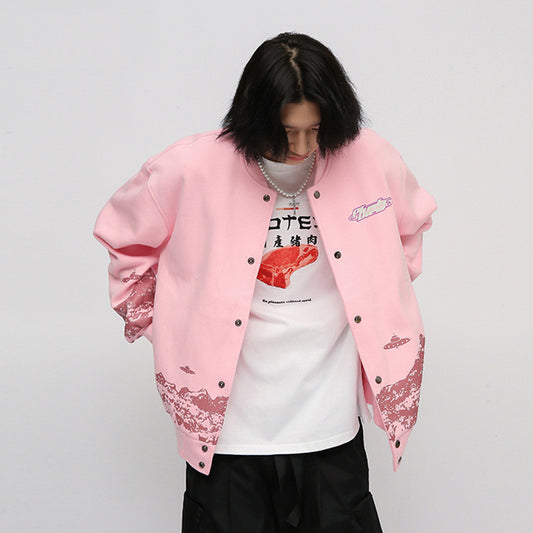 Men's Graffiti Planet Print Thin Jacket