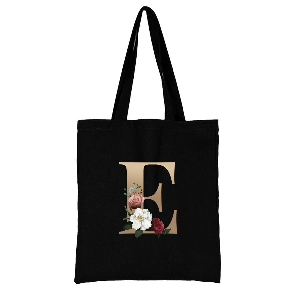 English Alphabet Flower Printed Canvas Bag