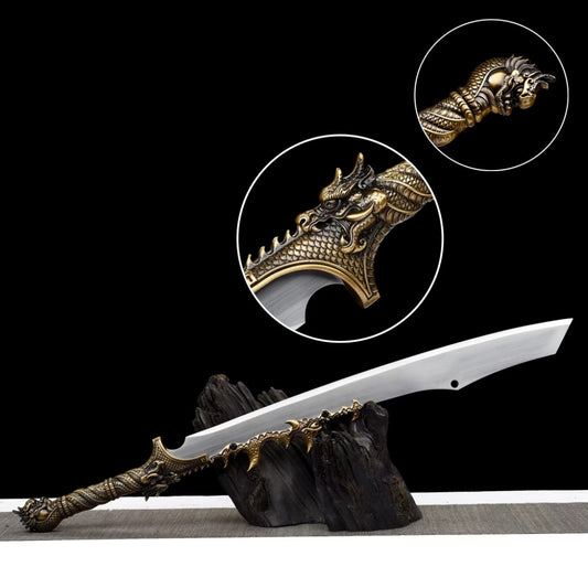 Integrated Blades Flaming Frenzy Saber, Dragon Slaying Saber, Long Style Ox Tail Saber  High Manganese Steel Unsharpened Cold Weapon Crafts