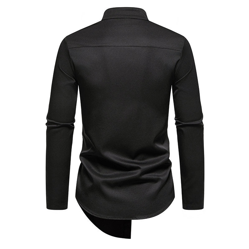 Fashionable Irregular Hem Stand Collar Men's Long-Sleeve Shirt