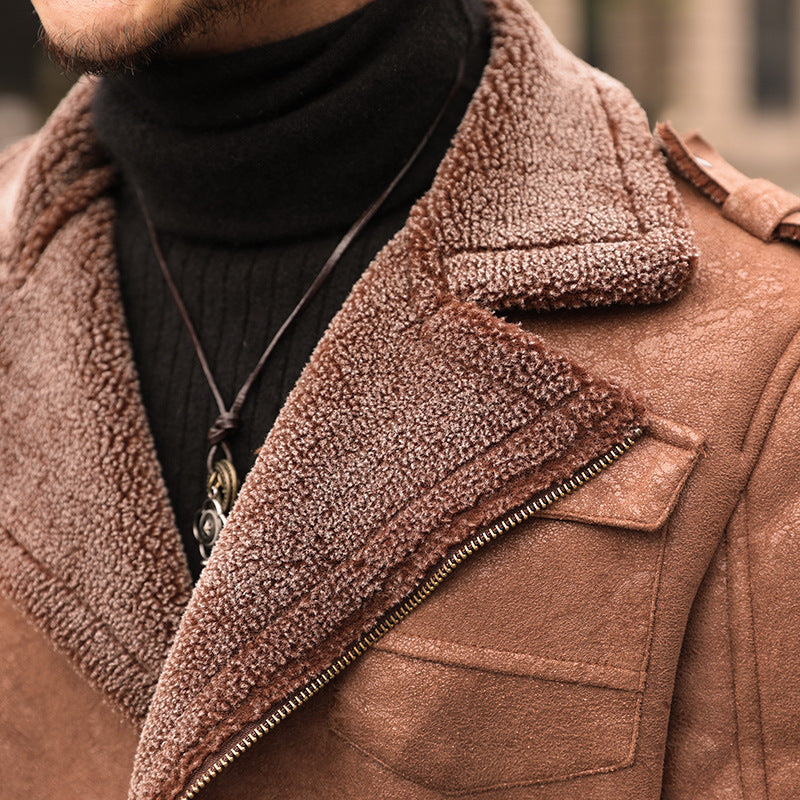 Men's Fashionable Faux Suede Lamb Fur Coat