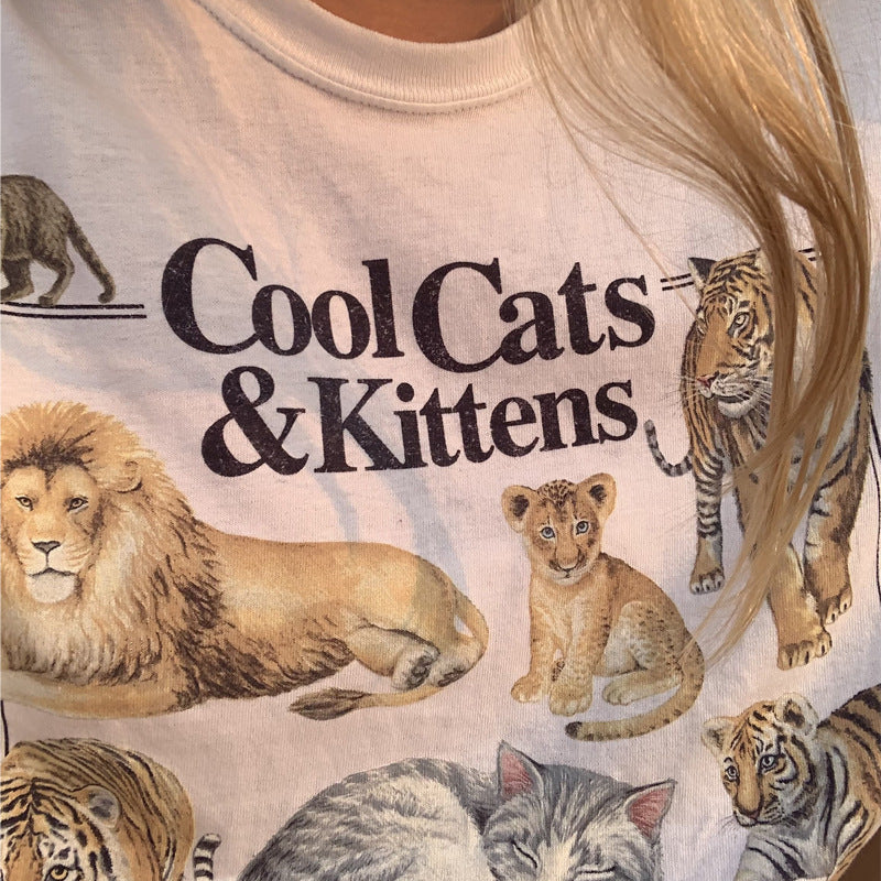 Printet Cool Cat Vintage T-shirt Unisex