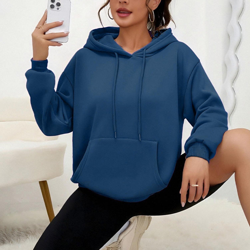 Alsidig Løs Sweatshirt med Snøre og Lomme Langærmet Dame