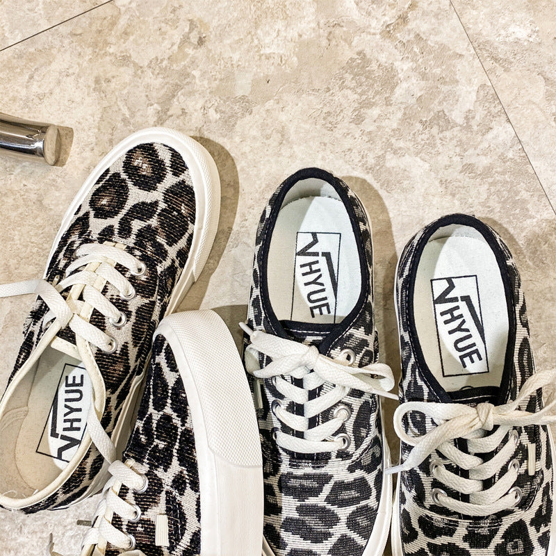 Korean Version Of Leopard Print Casual Sneakers Ins Super Hot Black And White Trendy Shoes