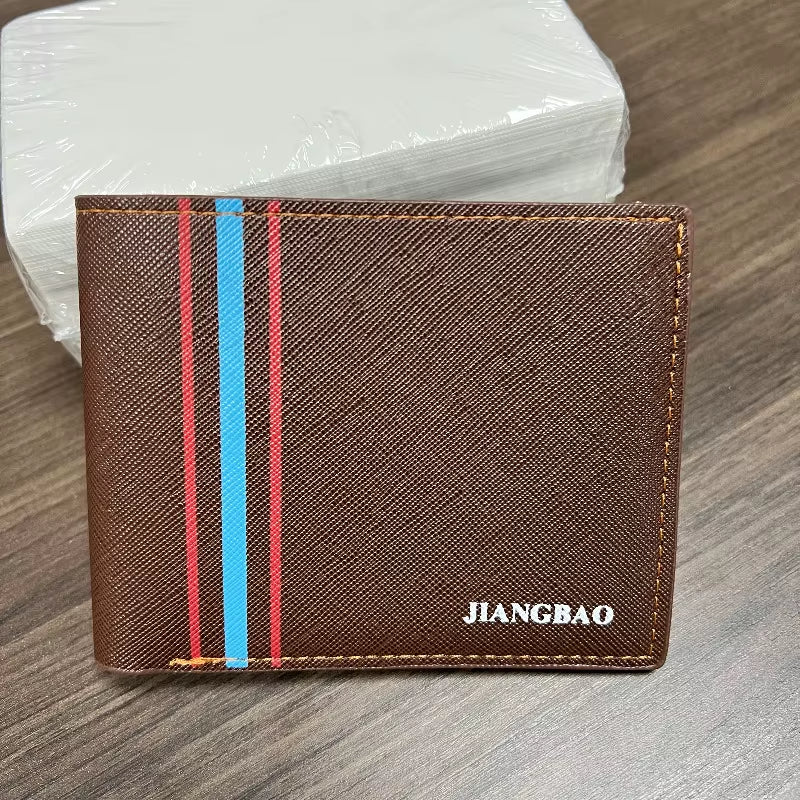 Men'S Short Fashionable Thin Wallet Multi Card Cross Pattern Wallet Spot Horizontal Large Capacity Business Soft Leather Wallet