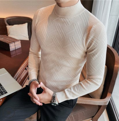Men's Fashion Casual Solid Color Slim-fit Half Turtleneck Sweater