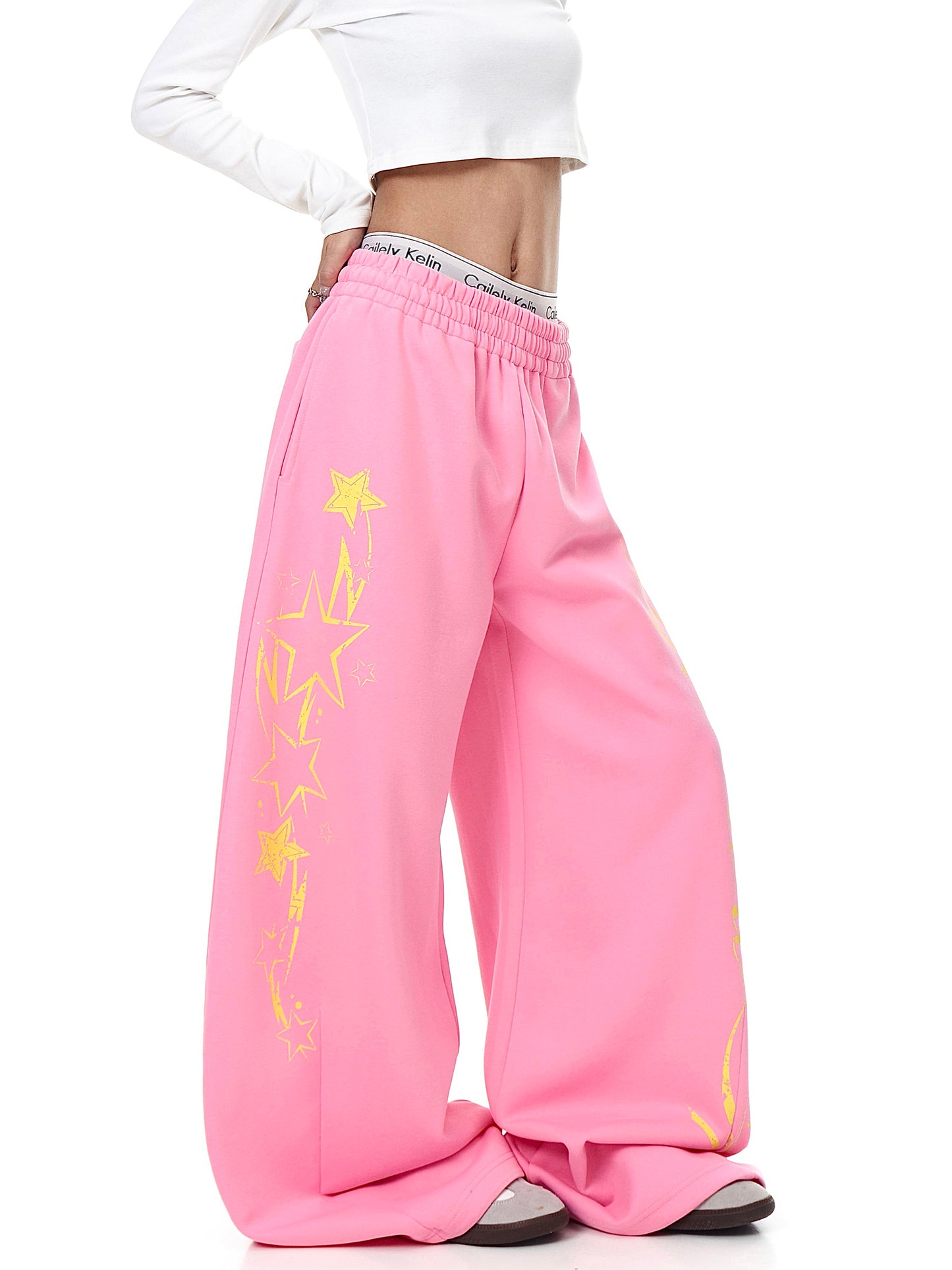 Letter Printed Machete Sweatpants Women's Sports Loose Wide-leg Pants