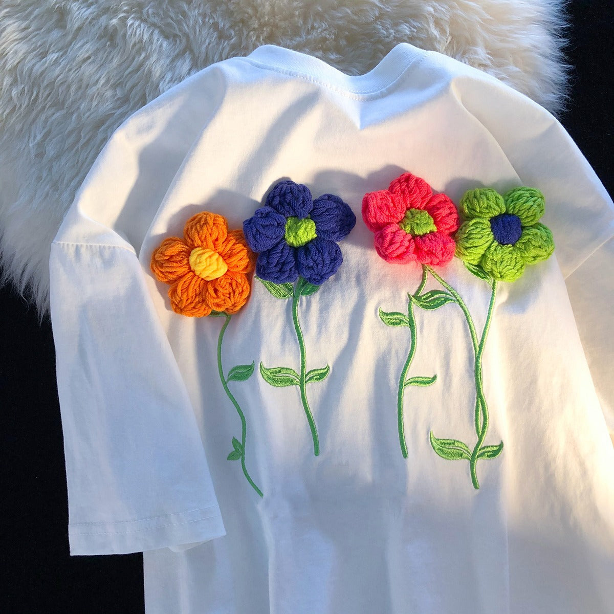 Women's Summer Loose Three-dimensional Flower Short-sleeved T-shirt