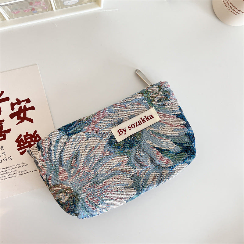 French Relief Flower Makeup Simple Portable Handbag Casual Mobile Phone Handheld Bag