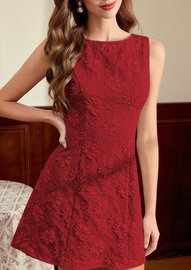 Floral French Minimalist Jacquard Sleeveless Dress