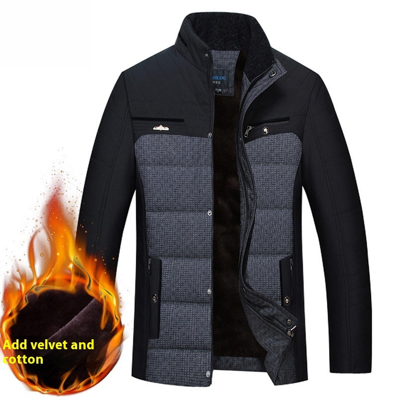 Middle-aged Cotton-padded Clothes Men's Dad Cotton-padded Clothes Plus Size Fleece-lined