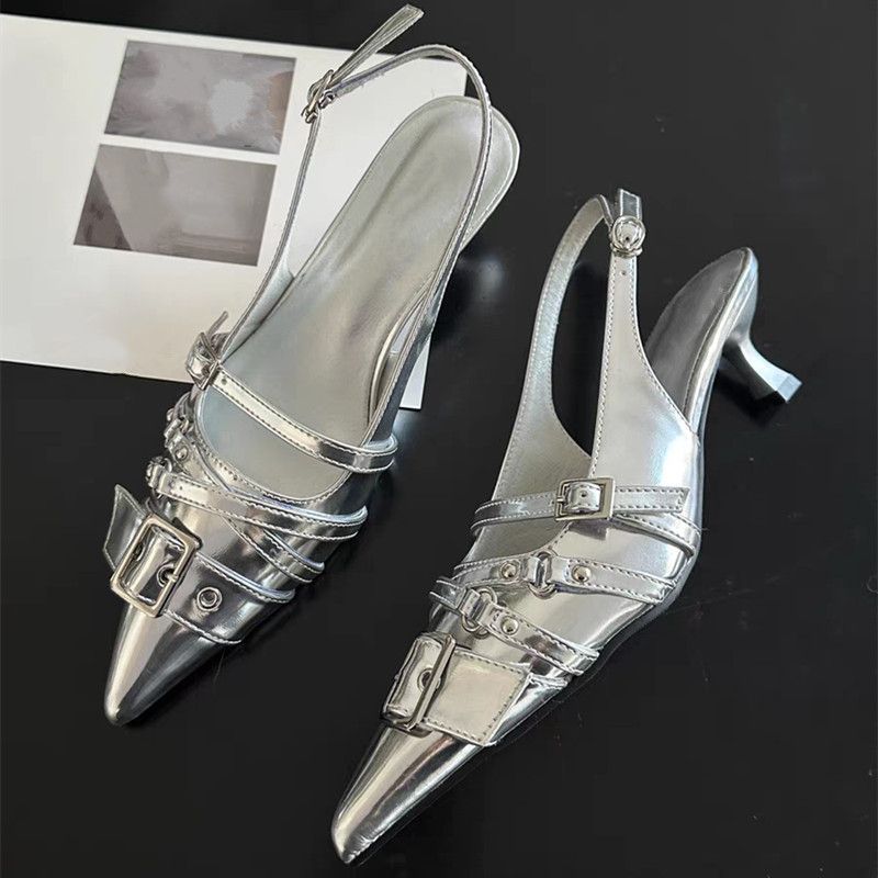 Womens Retro Pointed-Toe Ankle-Strap High Heel Sandals