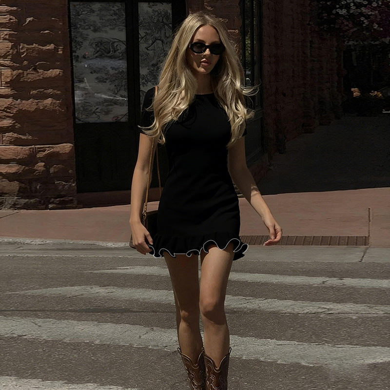 Sexy Contrasting-Color Ruffled Flare Dress For Bold Sassy