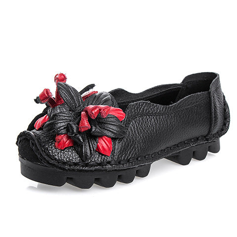 Genuine Leather Ethnic Shallow Mouth Soft Sole Mother Shoes