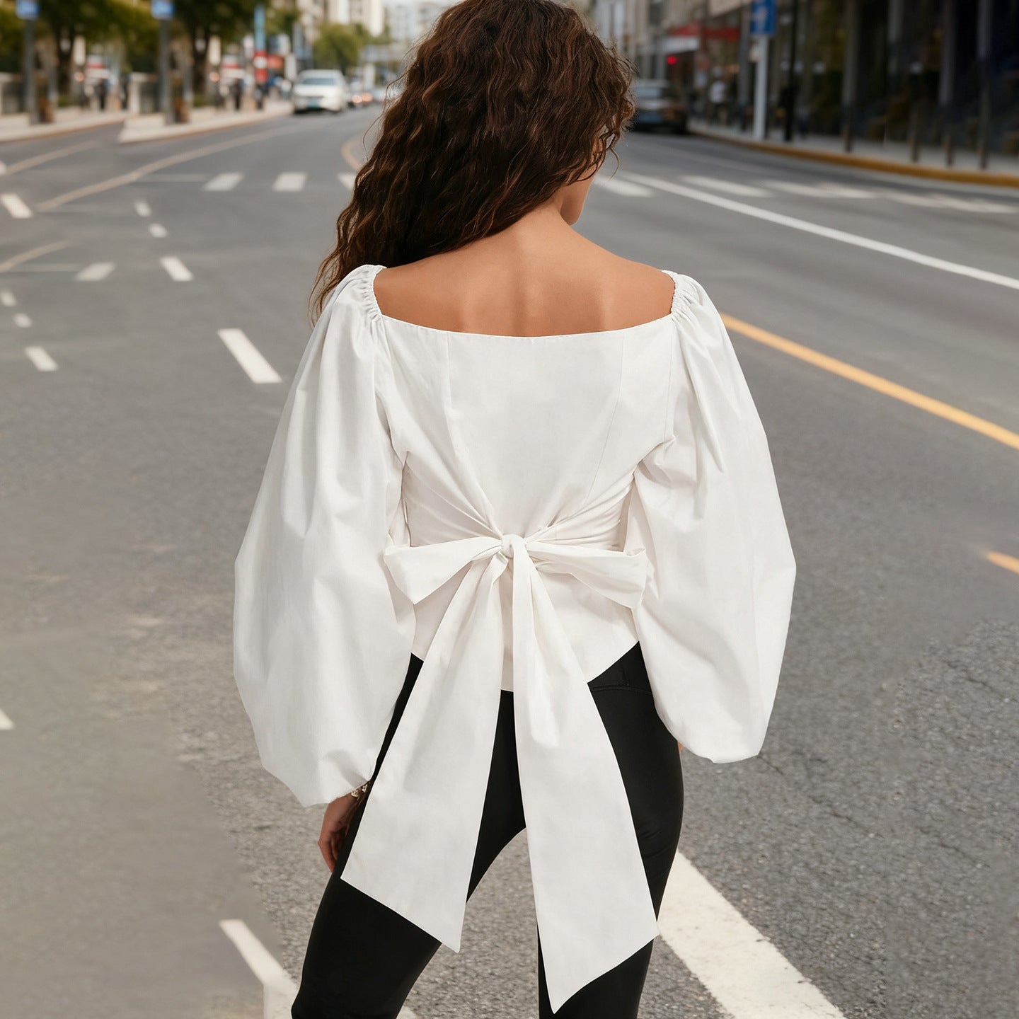 Niche Chic Waist Trimming Lace Up Solid Color Top