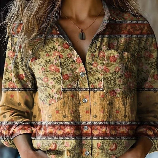 Women's Fashionable Retro Printed Floral Shirt